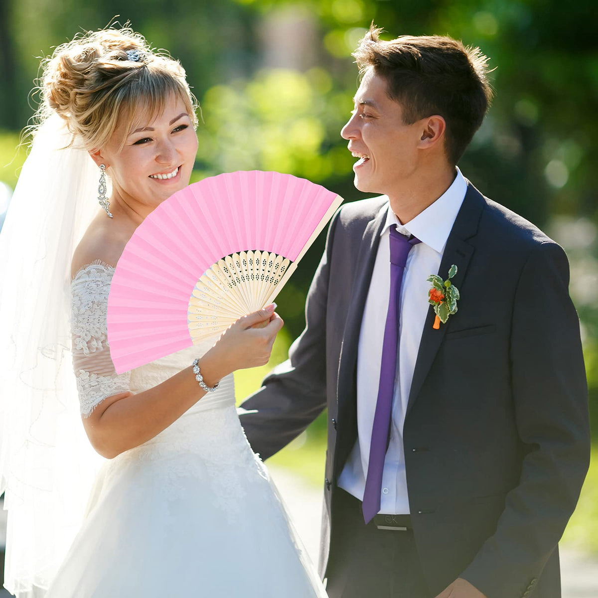 24 Pieces Handheld Paper Fans Paper Folding Fans with Bamboos for Wedding Gift (Multi Color)