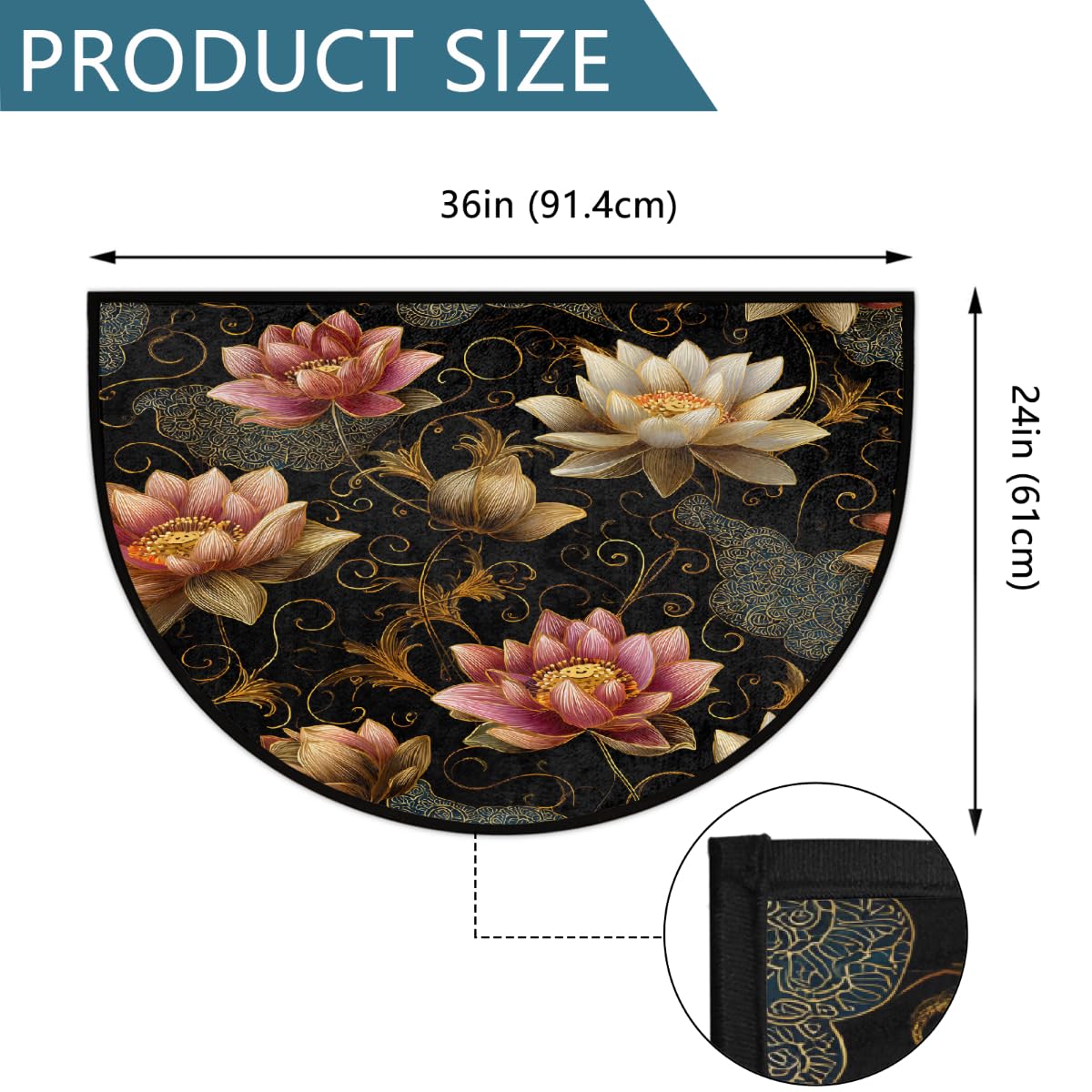 Ethnic Lotus Half Round Rug Half Moon Door Mat Half Circle Rugs (B-color 5)