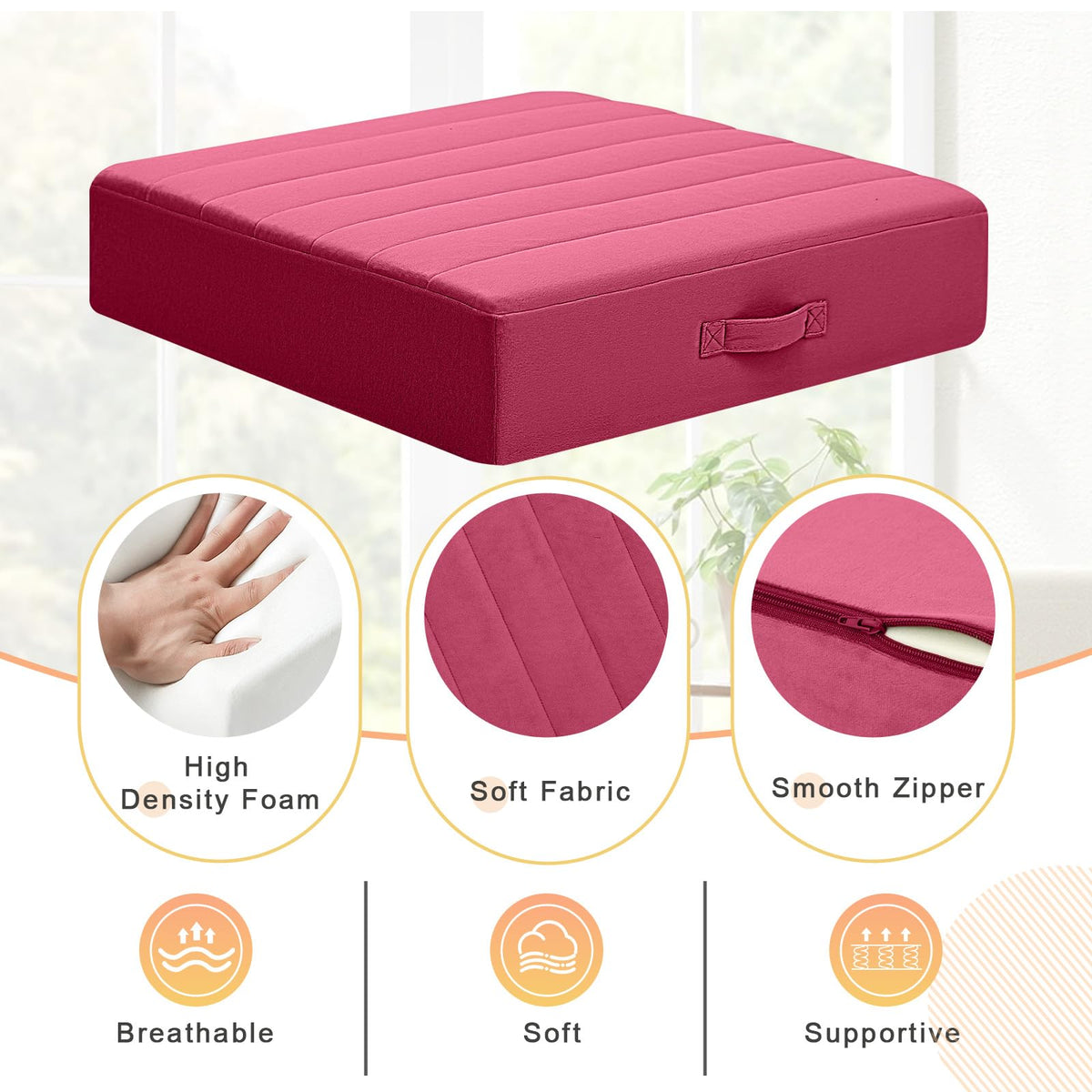 24 Inch Square Floor Pillow for Adults (24 Inch / Magenta)