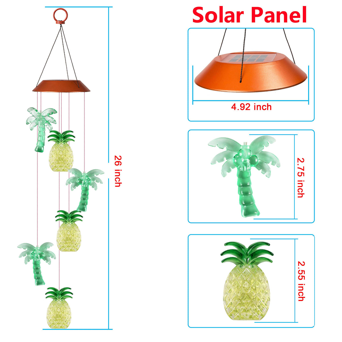 Solar Coconut Tree Pineapple LED Wind Chimes Outdoor