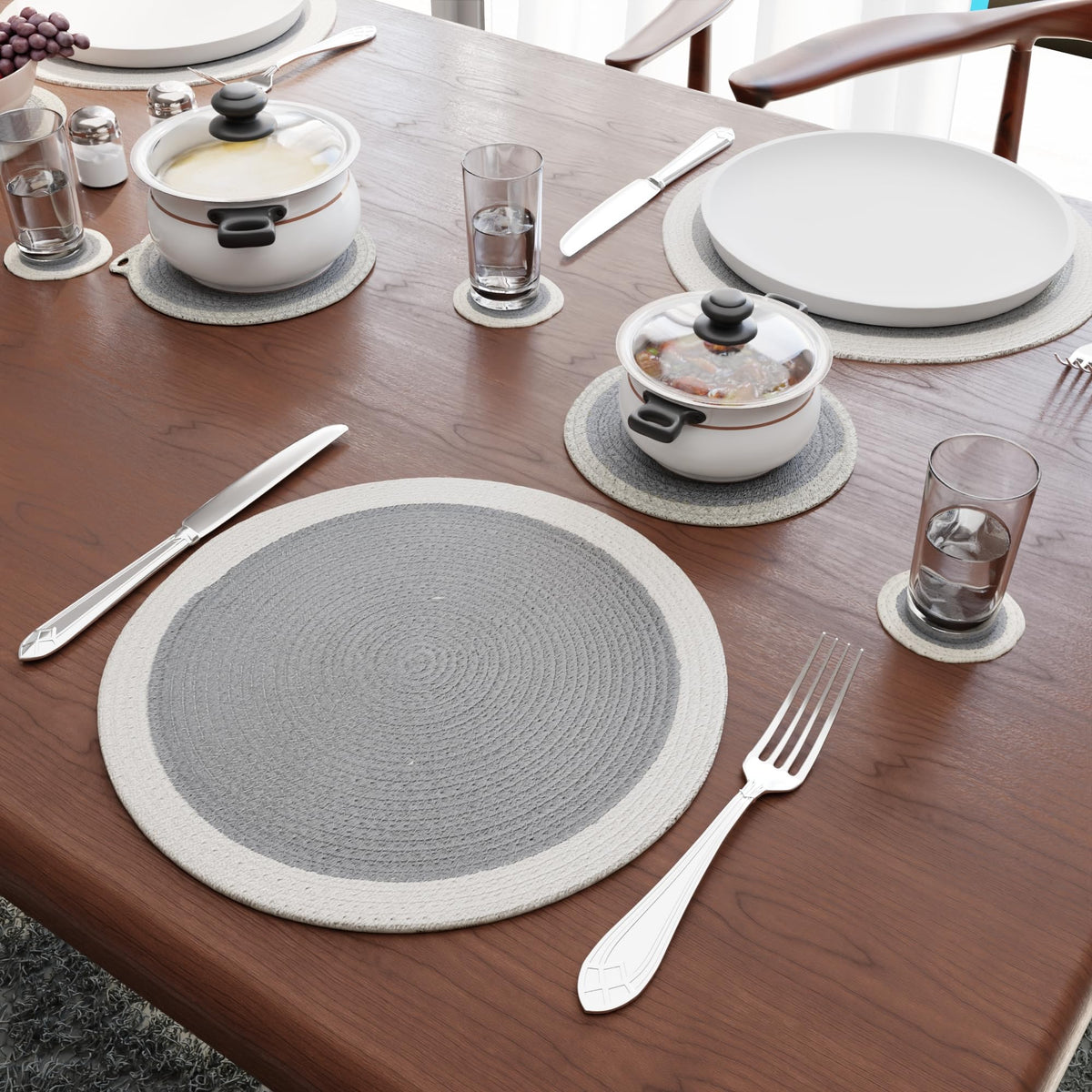 Cotton Placemats (Grey. / 13" (Pack of 11))