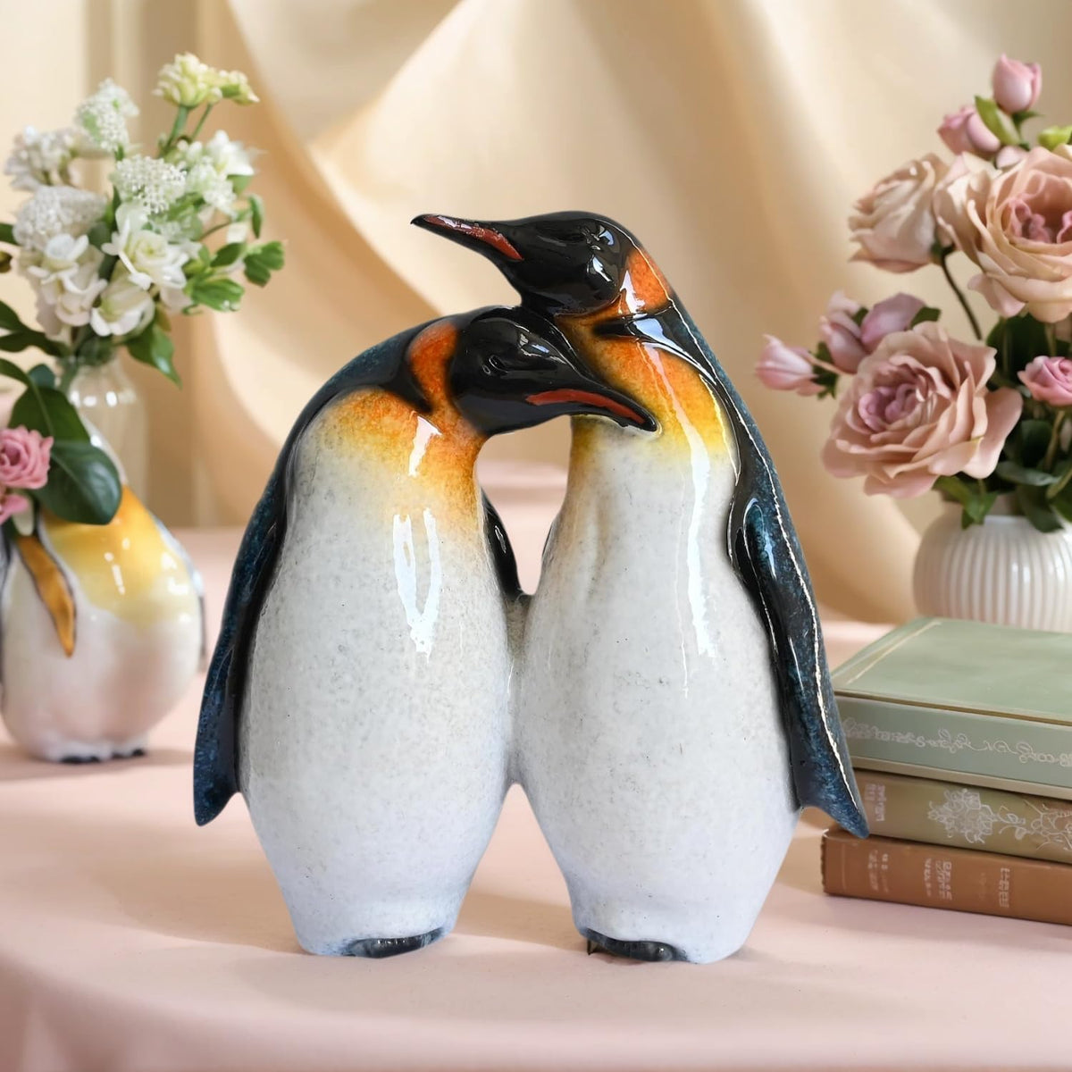 Cute Penguin Couple Lovers Penguin Figurines Statue Desk Decor Home Decor (Sapphire Penguin Lovers)