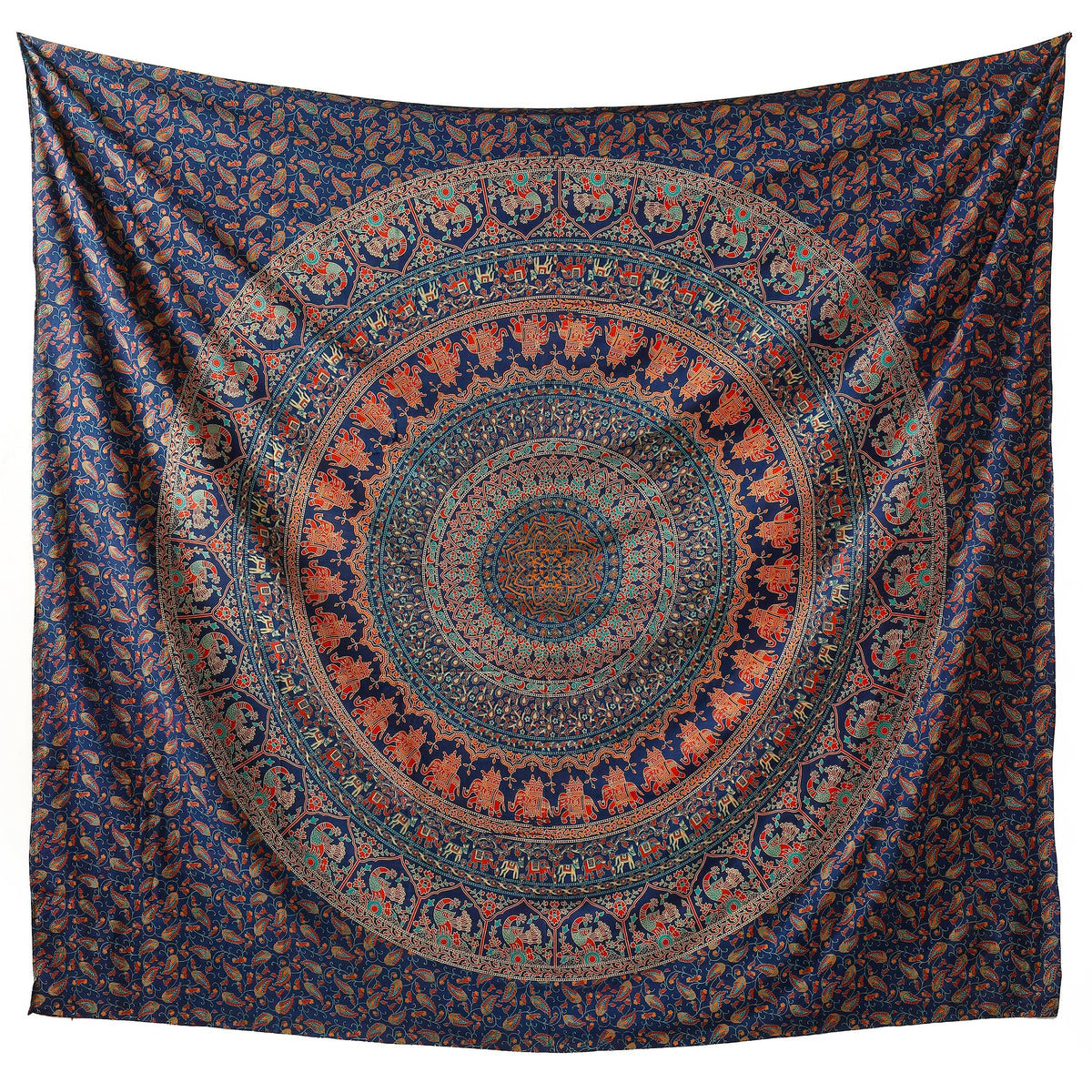 Tapestry Wall Hanging Hippie Mandala Bohemian Hippy Psychedelic Design Indian Magical Thinking Tapestries Bedspread 84x90 Inches (90"L x 84"W / Neavy Blue)