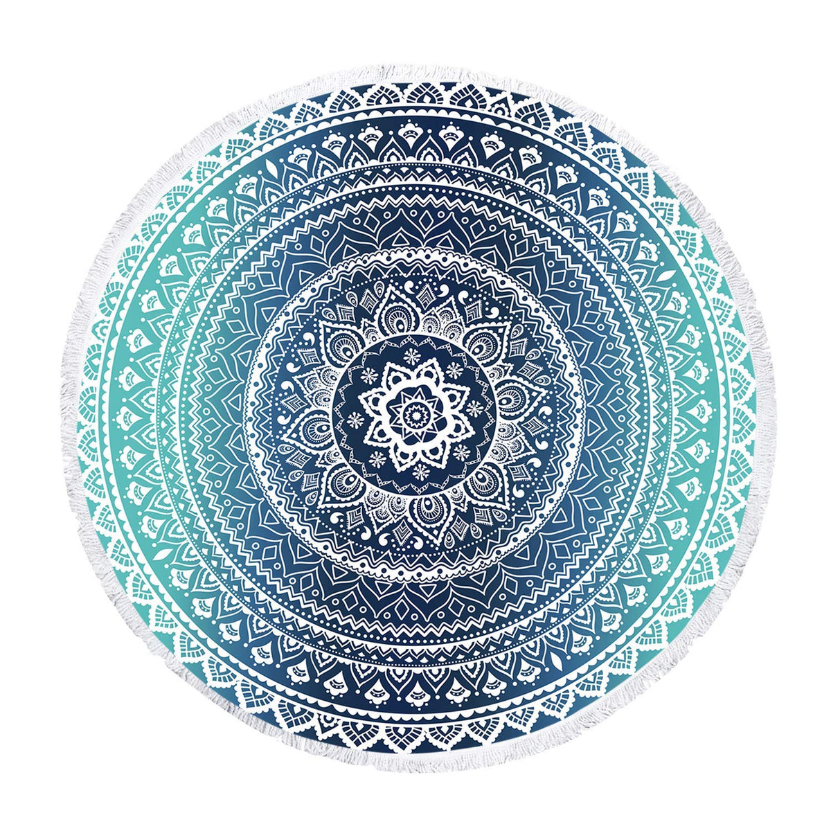 Microfiber Mandala Round Blue Beach Towel Blanket (Blue Mandala Beach Towel 01)