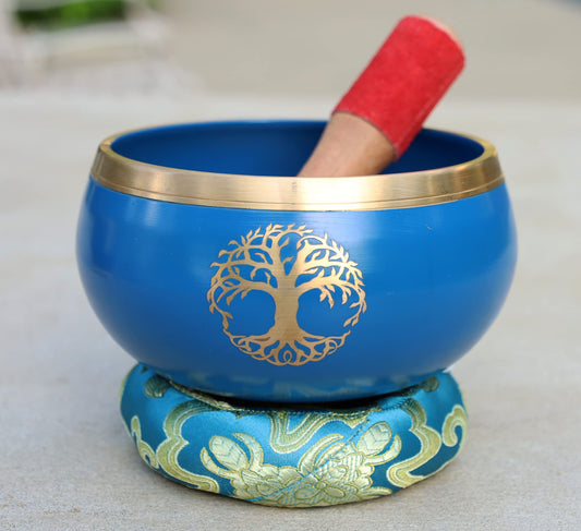 Tibetan Tree Of Life Singing Bowl Mallet Cushion Set ~ For Meditation (Turquoise)