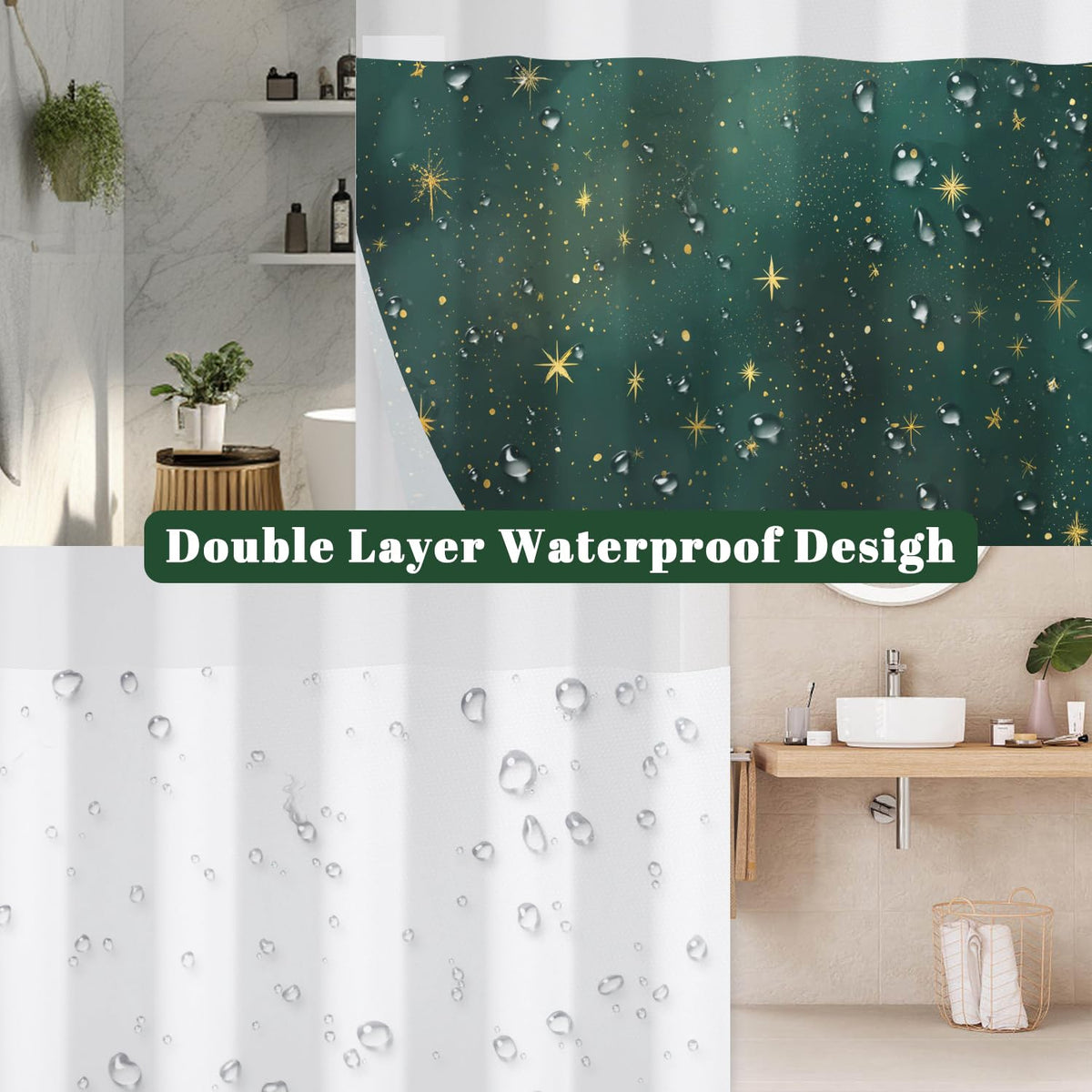 Celestial Galaxy Shower Curtain with Snap in Liner (Starry Sky)