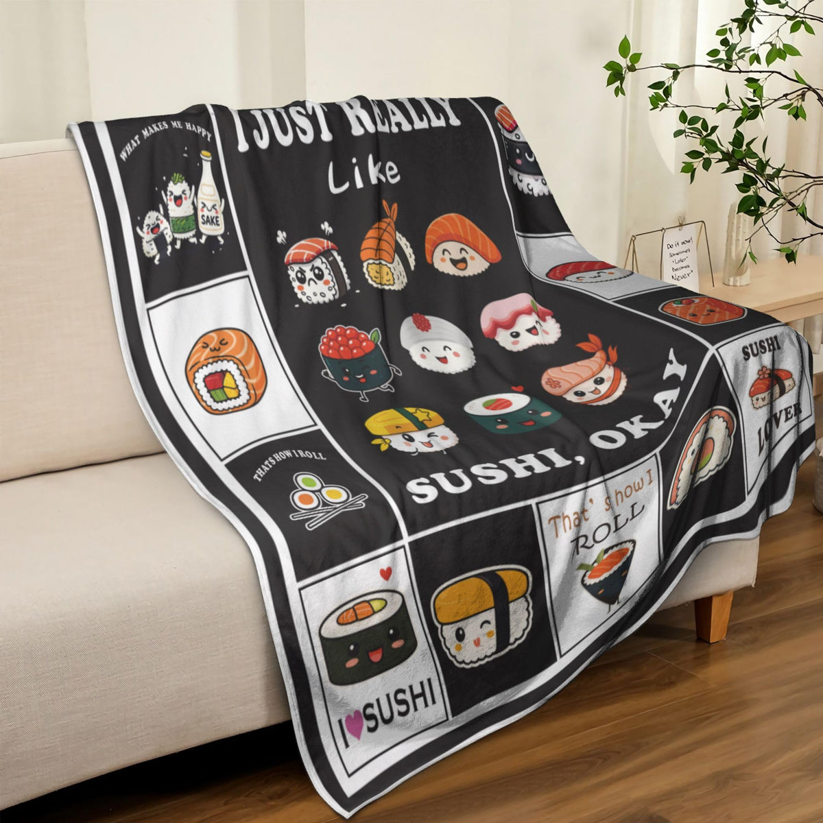 Sushi Fleece Throw Blanket Cute Food Gift Room Decor 60"x80" (Sushi / 60"X80")