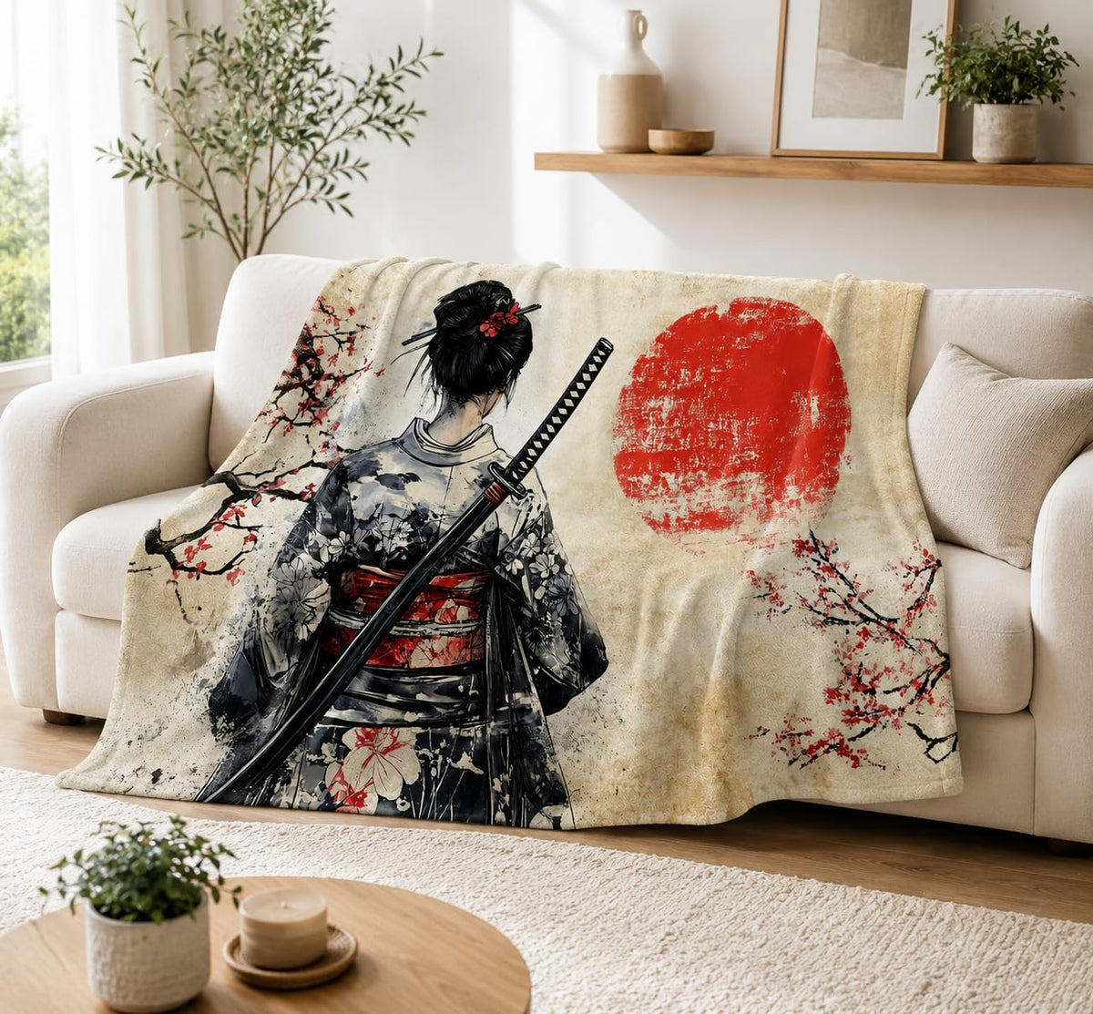 Japanese Geisha Throw Blanket (40"x50" / Japanese Samurai)