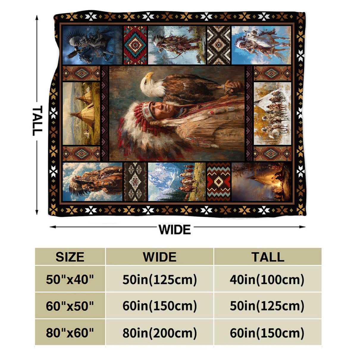 Native American Indian Throw Blanket (60"x80" / Native American)
