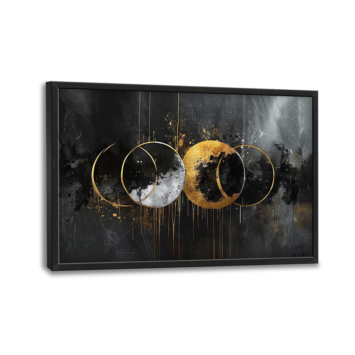 Abstract Sun Moon Large Wall Art Black and Gold Circle Pictures Sun and Moon Wall Decor Canvas Print Painting Artwork for Bathroom Living Room Bedroom 36L x 24W (Abstract Moon Sun / 36"L x 24"W)