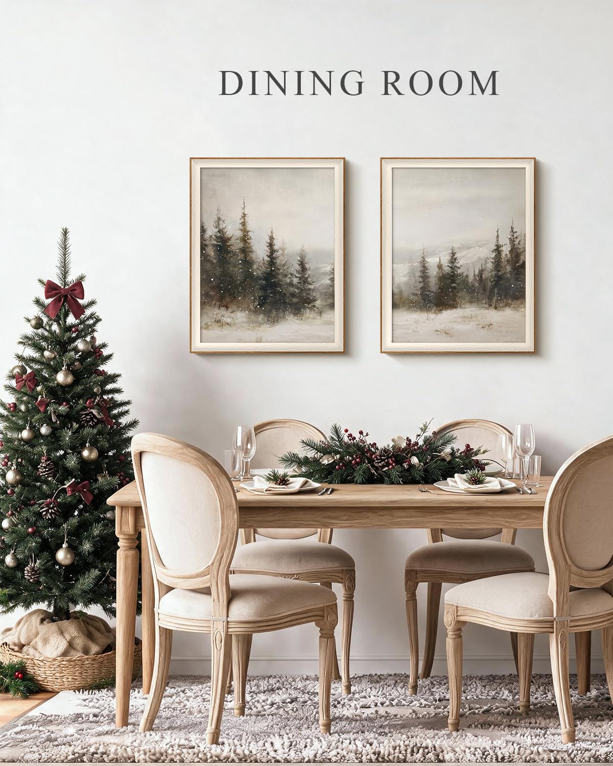 Framed Christmas Pine Forest Landscape Wall Art Set (Silent Forest / 16"L x 20"W)