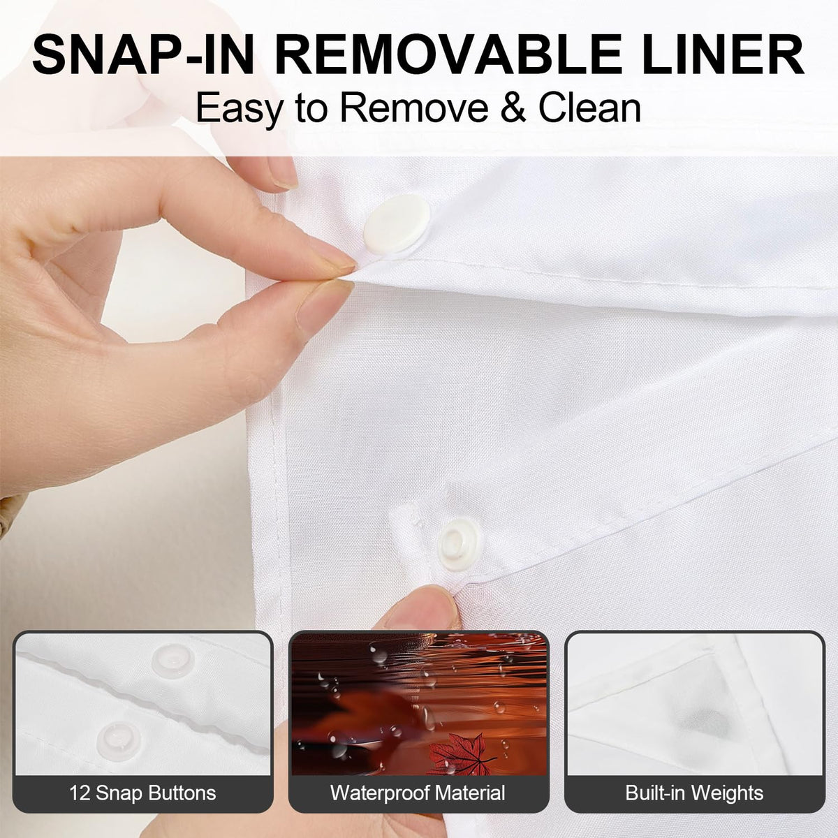 No Hook Fall Shower Curtain with Snap in Liner 71x74 Inch (Maple Red)