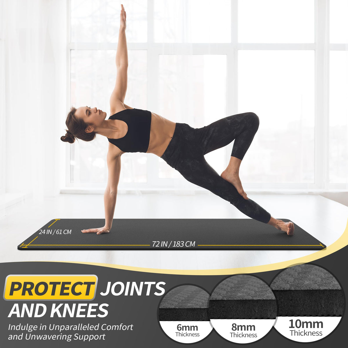 Yoga Mat for Women Men Kids (Black / 72*24*0.24 inch)