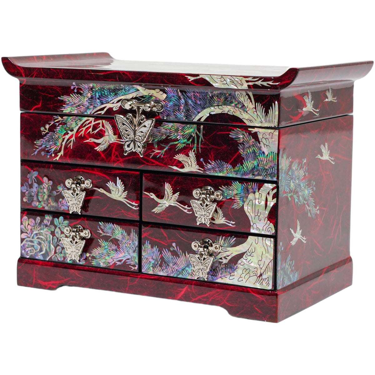 Mother of Pearl Jewelry Organizer Box (Crane_Red)