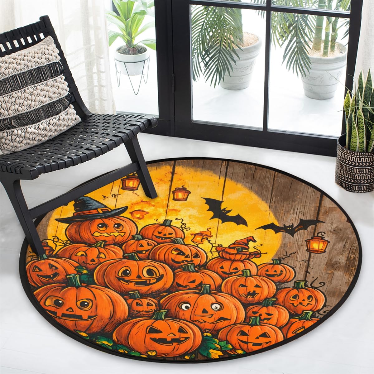 5 Ft Pumpkin Round Rug Circle Area Rugs Circular Door Mat for Indoor (B:c-24 / 5'3" (Round))