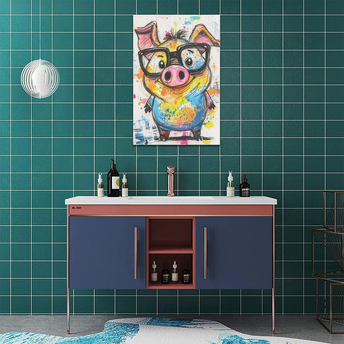 Pig Wall Decor Cute Pig Pictures Funny Pigs Canvas Wall Art Painting Home Modern Artwork Decorations Framed for Living Room Bedroom Bathroom Office 16 x 24 inch (24L" x 16W" / funny Pig)