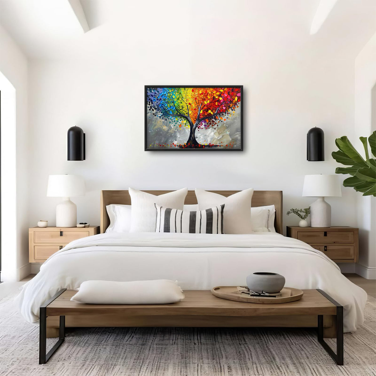 Tree of Life Large Wall Art Colorful Tree Framed Wall Decor for Living Room Modern Abstract Canvas Pictures Painting Bedroom Dining Room Office 24"x36" (Colorful Tree of Life / 36"L x 24"W)