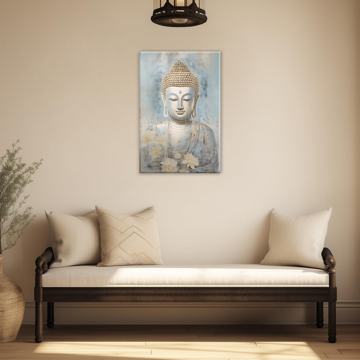 Buddha Wall Art Gold Buddha Statue With Lotus Picture Print On Canvas Watercolor Zen Posters Wall Decor Religious Framed Artwork Home Decoration (Buddha-2 / 30L" x 20W")
