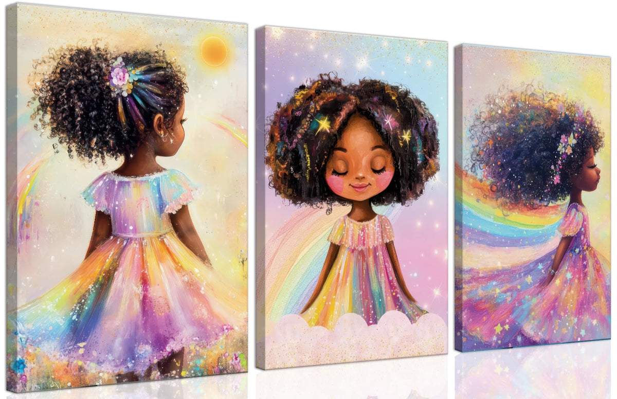 Black Girl Princess Wall Art (Little black girl / Framed16X 24Inches)