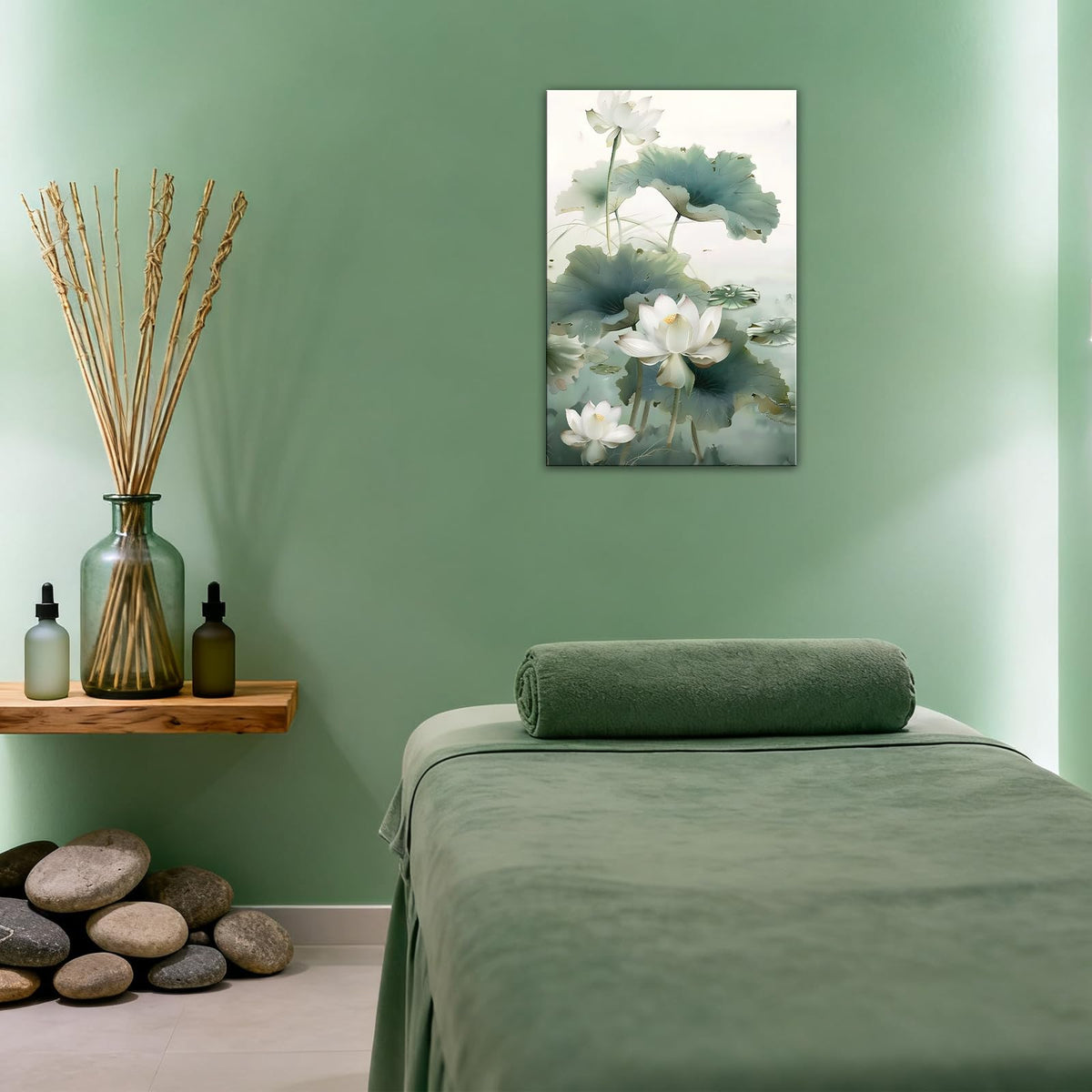 White Lotus Flower Canvas Wall Art Lotus Floral Pond Painting Pictures Zen Inspired Wall Decor for Living Room Bedroom Bathroom Home (Artwork-8 / 24"L x 16"W)