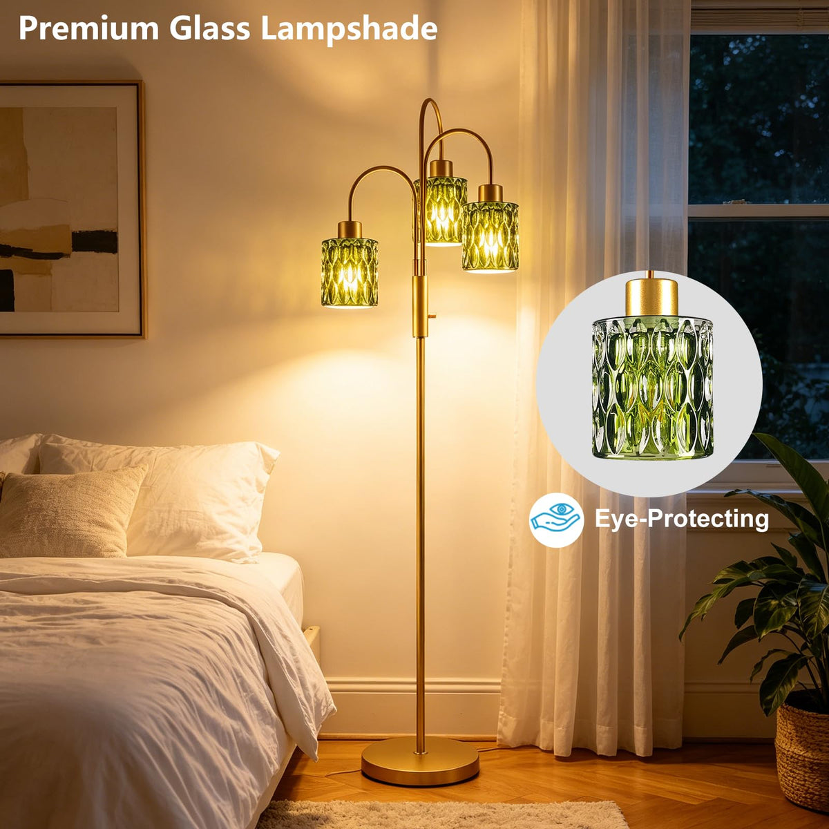 Green Glass Floor Lamp 3 (Green Cylinder-Gold)