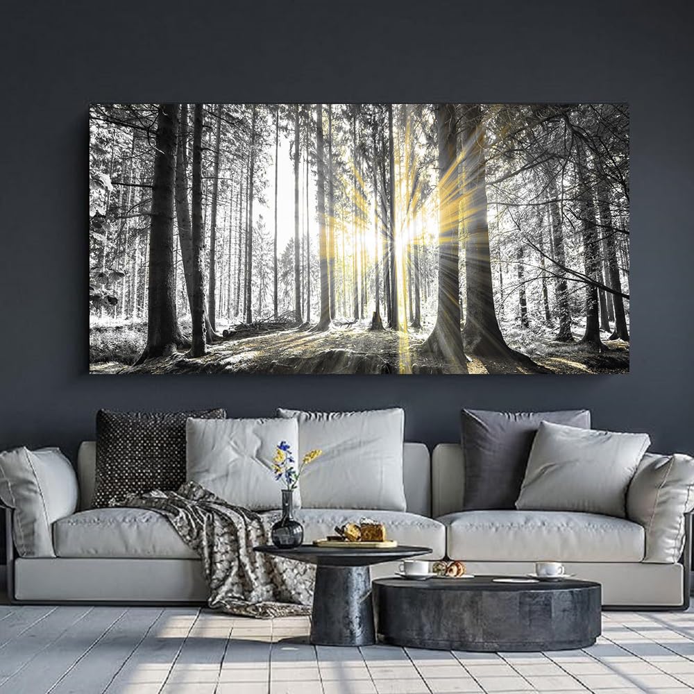 Large Canvas Wall Art Decor Black and White Wall Art Forest Artwork Landscape Picture Trees Poster Painting Nature Scenery Prints Living Room Decor Bedroom Home Office Decorations (Blandcape-wb / 60"L x 30"W)