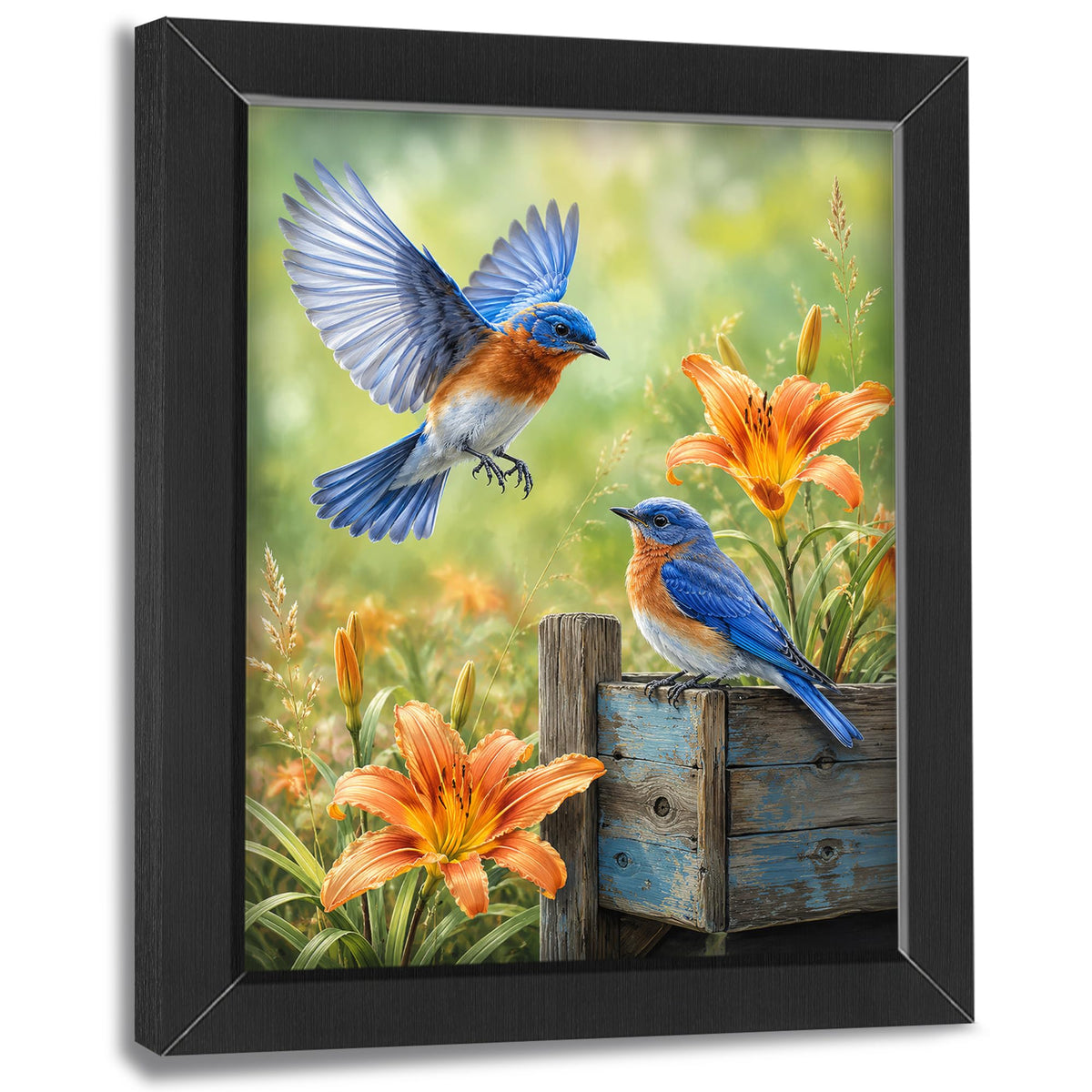 Bluebird Flower Decor Wall Art (Wall Art Framed 16 / 10"L x 8"W)