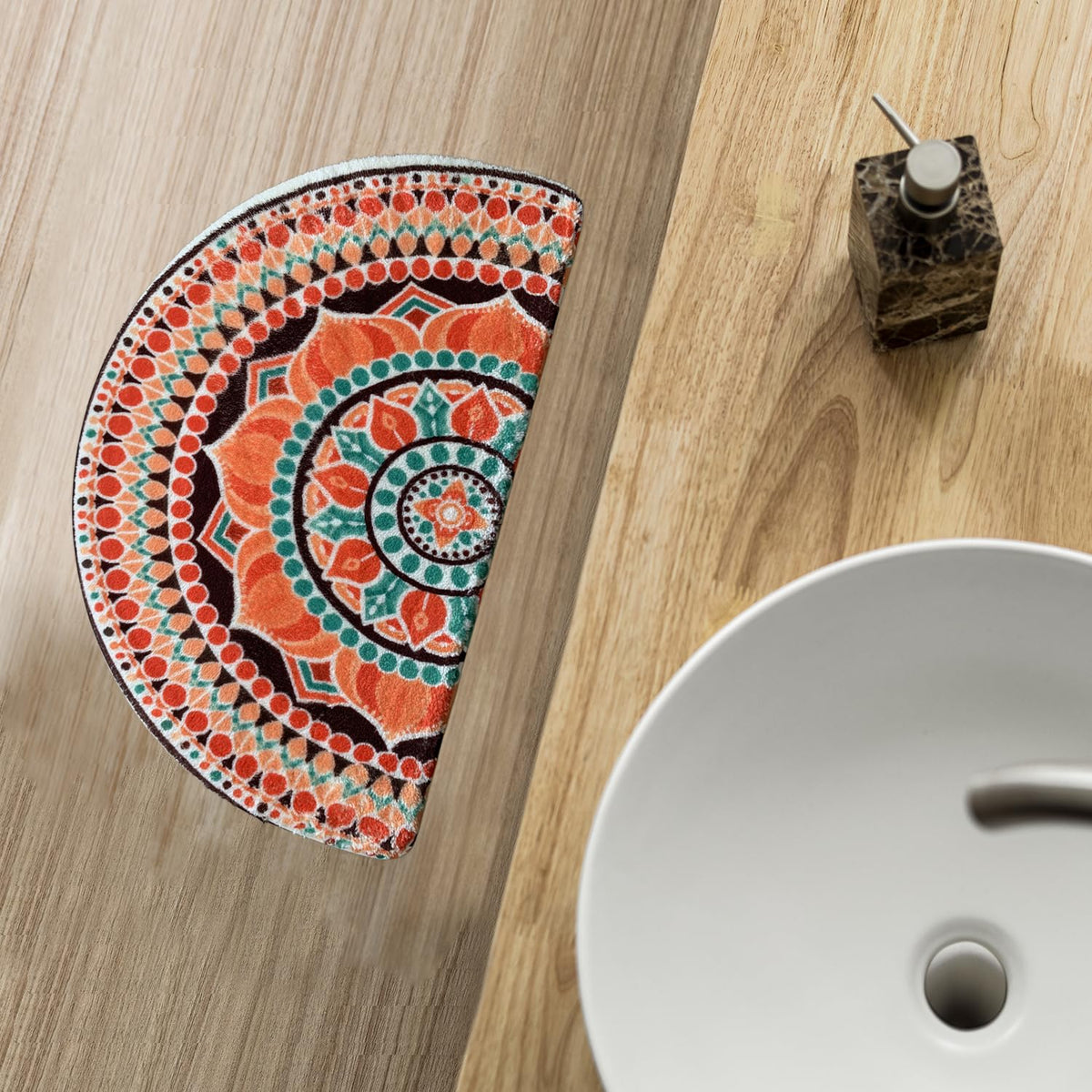 Mandala Semi Circle Doormat Bathroom Non (Orange)
