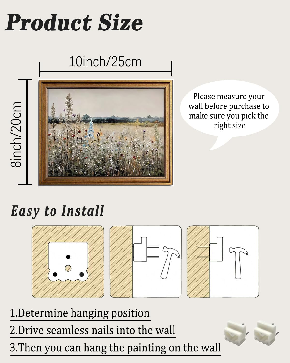 KBKART Gold Framed Canvas Wall Art (Country Meadow / 10"L x 8"W)