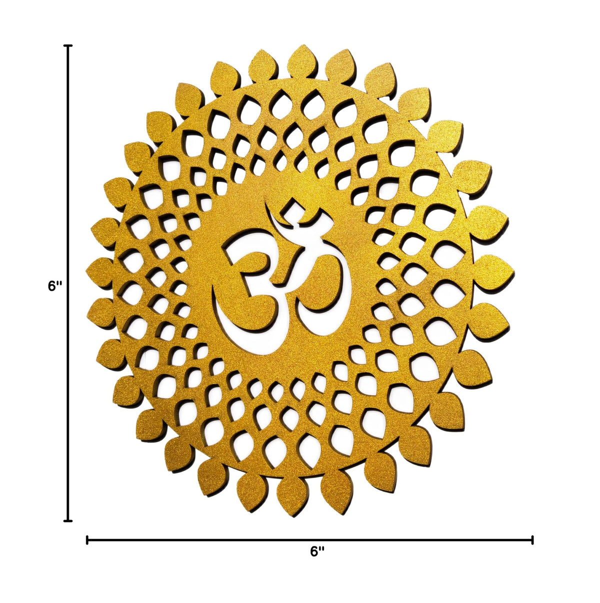 Golden Om Round Decorative Wall Art Mdf Wooden Om Chakra For Temple (MANDALA OM-Gold / 6"L x 6"W)