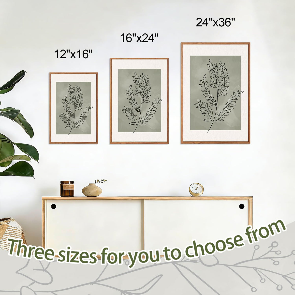 Sage Green Framed Canvas Wall Art (Minimalism Floral / 16"L x 24"W)