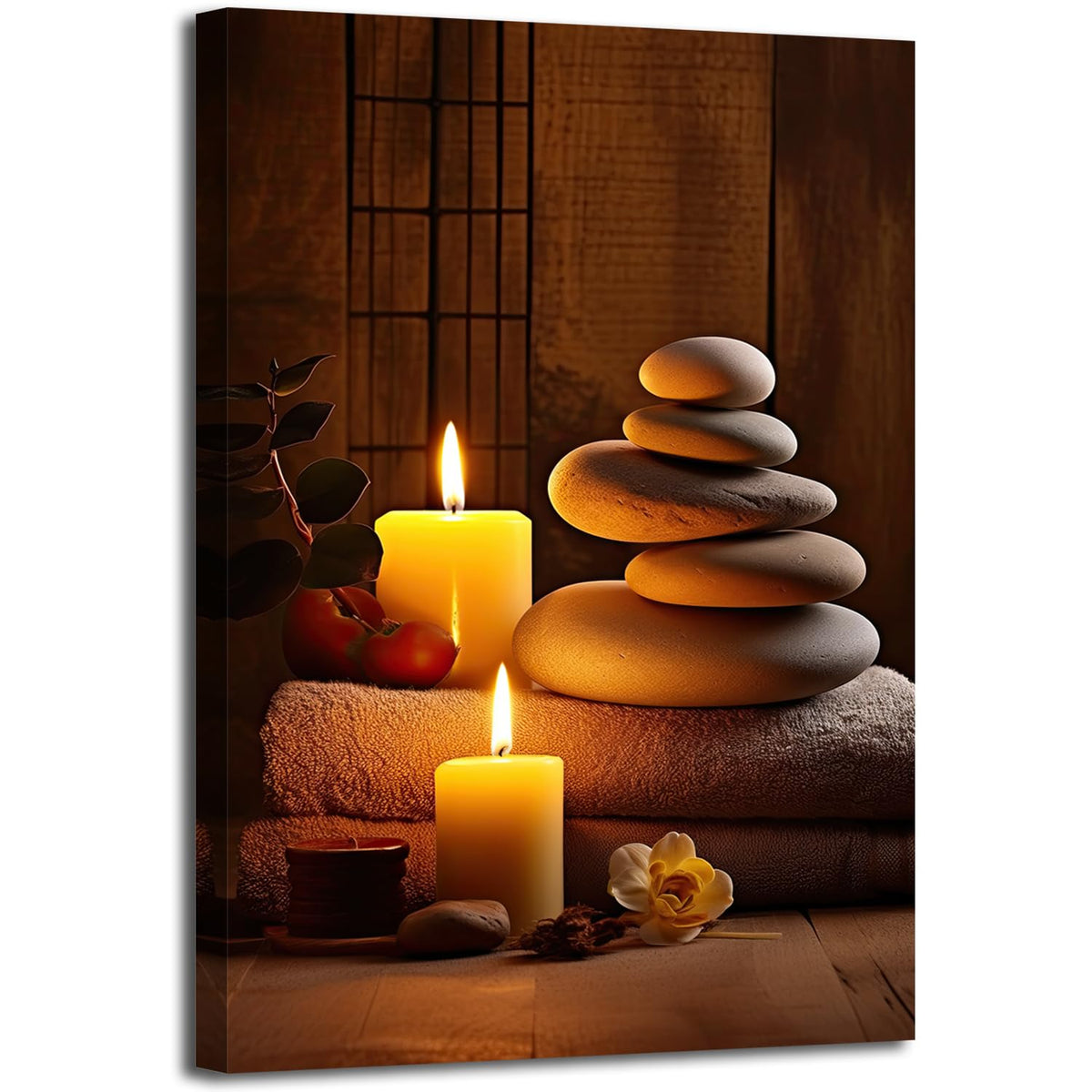 Zen Spa Wall Art Meditation Room Wall Decor Massage Stones with Atmospheric Candles Relax (Zen-03 / 24"L x 16"W)