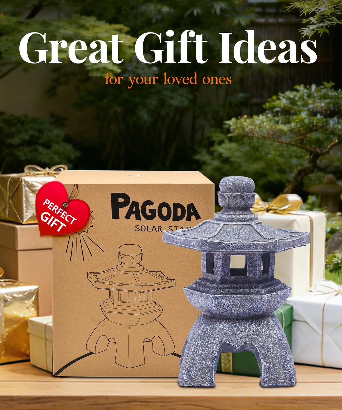 Solar Pagoda Lantern Garden Statue (Gray)