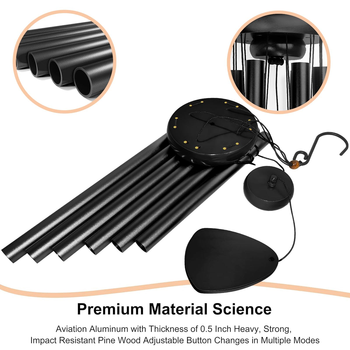 37" Aluminum Wind Chimes for Outside (Whole Black / Classic 37")