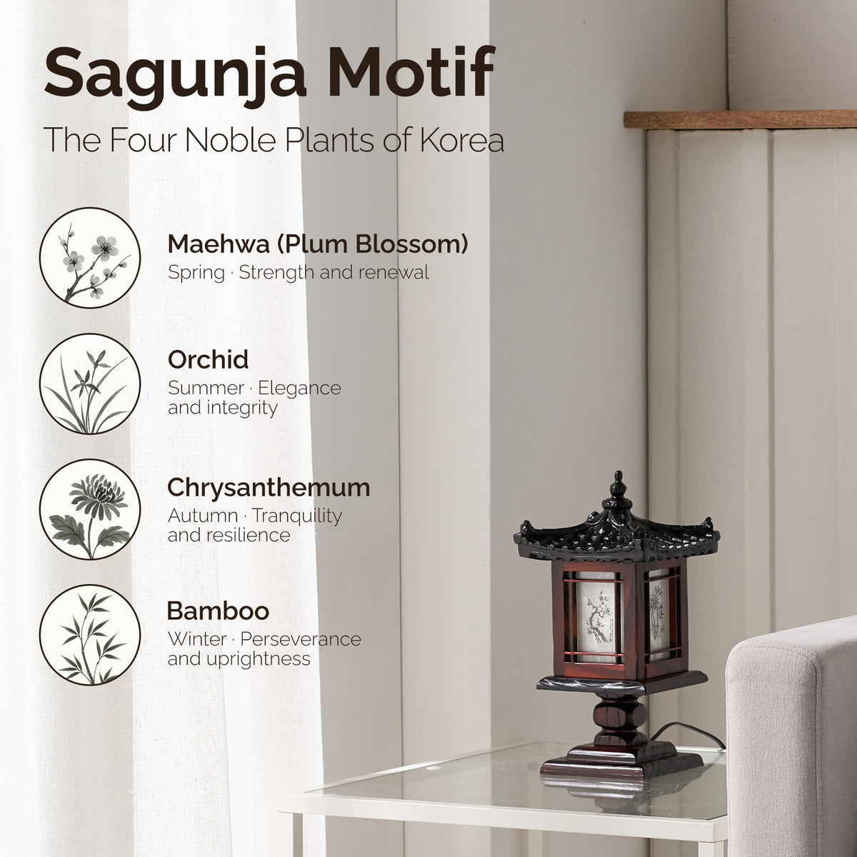 Traditional Korean Wood Lamp (Pavilion)