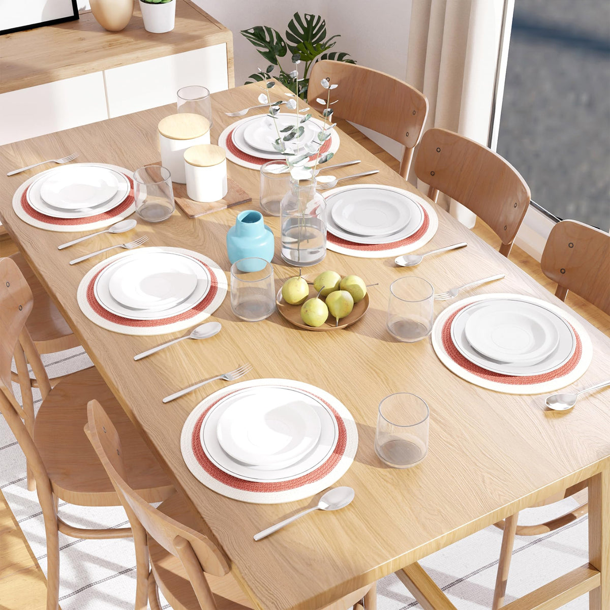 Placemats Round Cotton Dining Table Mats 13" (Coral & Off White / 13" (Set of 6))