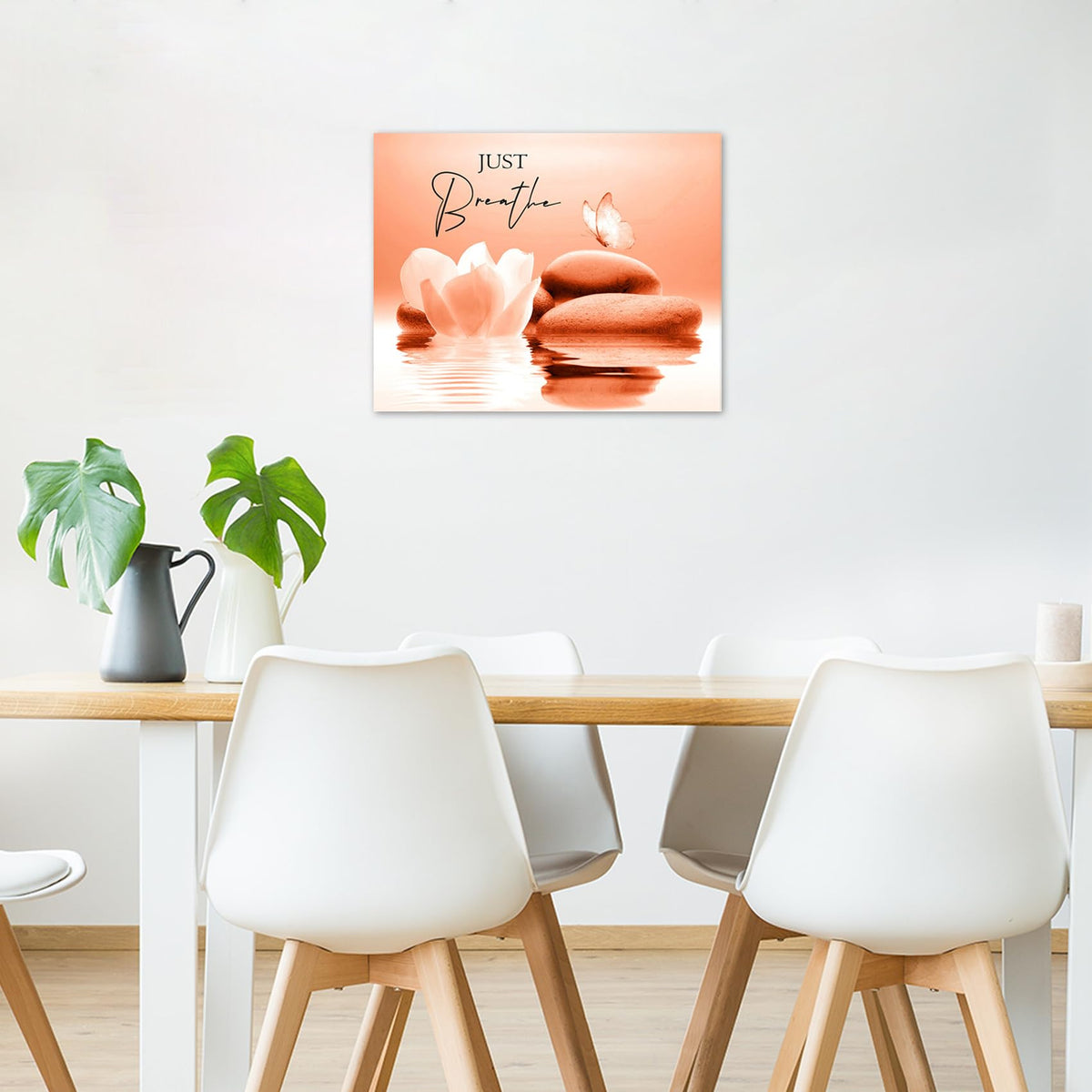 Zen Wall Art for Bathroom White Floral Bloom in Water Abstract Canvas Wall Art Wall Paintings Home Decor Orange Butterfly Wall Pictures for Living Room Bedroom Office Ready To Hang (Orange / 12"L x 16"W)