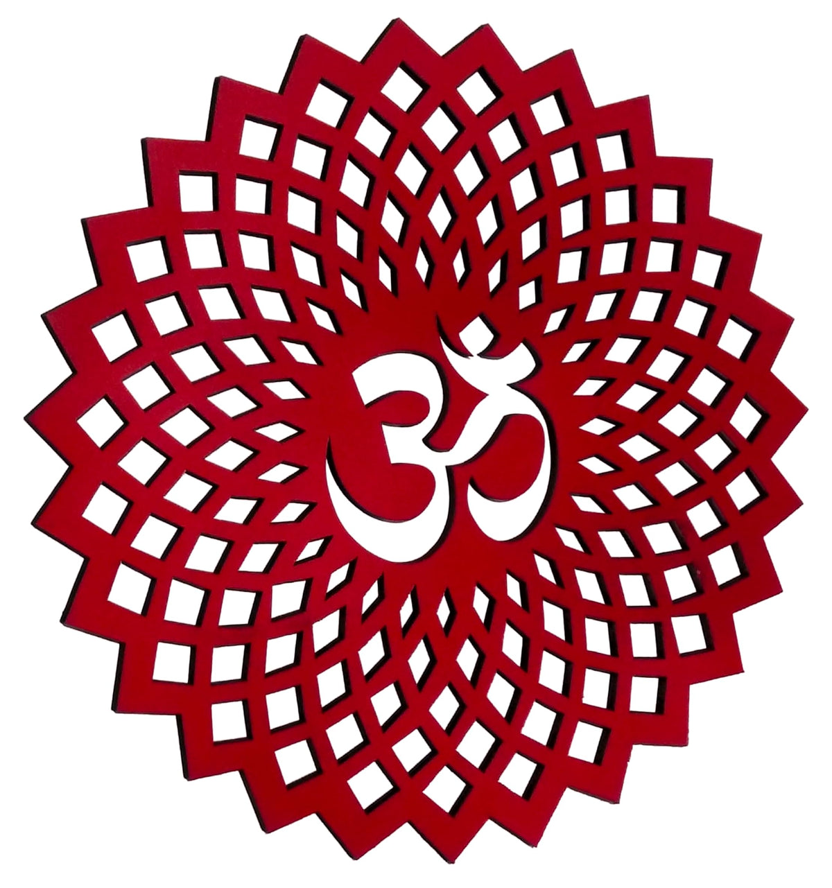 Red Om Round Decorative Wall Art Mdf Wooden Om Chakra For Temple (GEOMETRY OM-Red / 10"L x 10"W)