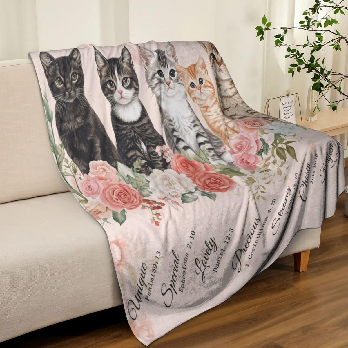 Cat Fleece Throw Blanket Christian Inspirational Gifts Room Decor 60"x80" (Five Cats / 60"X80")