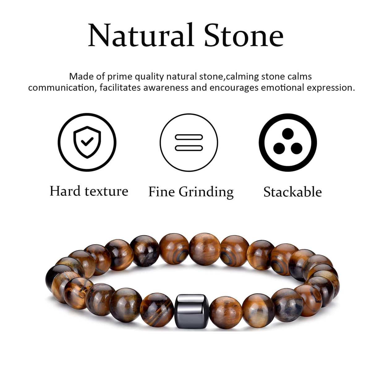 Tiger Eye Bracelet For Men 8MM Natural Stone Beads Bracelet Set Stretch Lava Rock Bracelets Adjustable Black Crystal Beaded Bracelet for Men Women Gifts (2,lava rock,tiger eye bracelet)