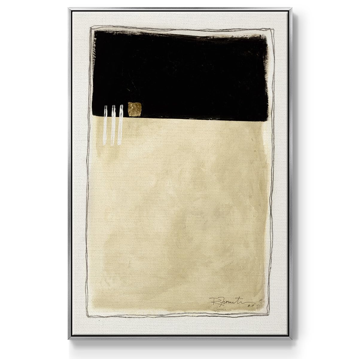 Abstract Wall Art Prints for Home Decor Gold White Geometric Patterns Abstract Silver Floater Frame Paintings for Bedroom Office Kitchen (25"L x 17"W / Inner Musing II)