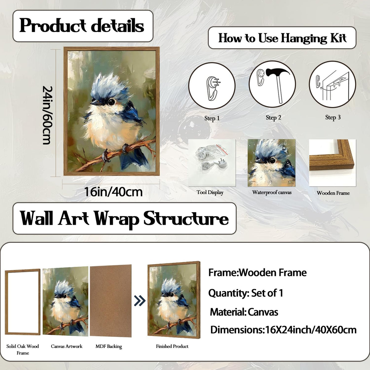Cute Bird Wall Art (Animal-U / 24"L x 16"W)