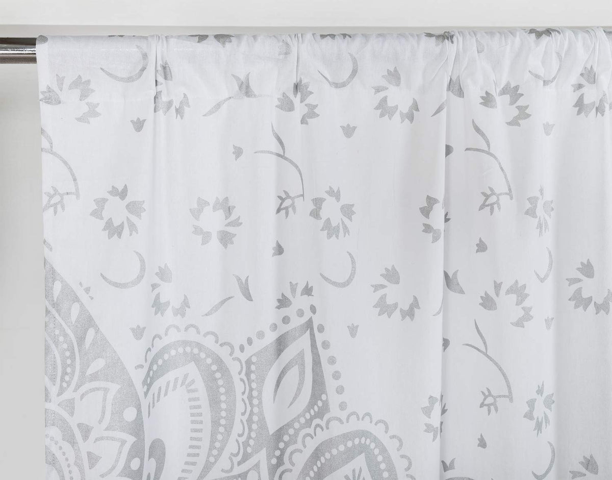 Printed Curtains for Living Room Set of 2 Indian Hippie Bohemian Beautiful Ombre Color Mandala Curtain for Bedroom Panels White Valance 83 x 38 Inches (38"W x 83"L (Pack of 2) / White Silver)