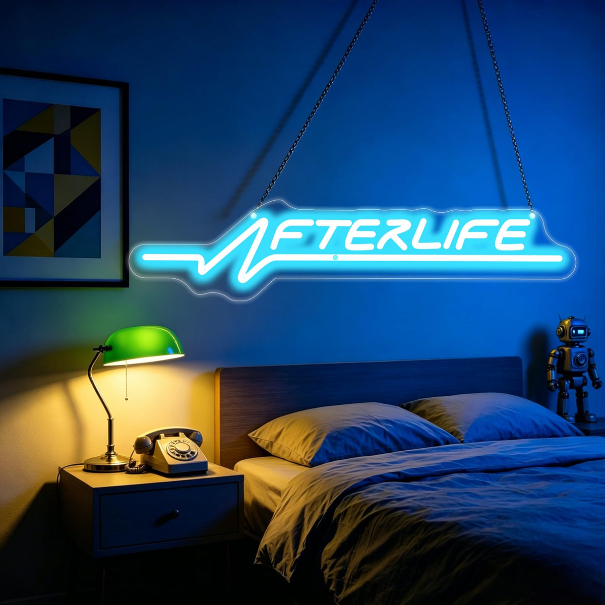 Futuristic Cyberpunk Neon Sign Game Room Wall Decor Man Cave (Afterlife-Ice Blue)