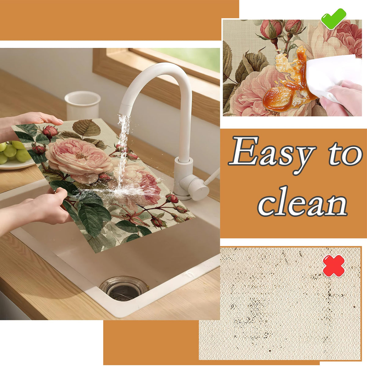 Vintage Peony Flower Placemats Set of 6 (Vintage Peony Flower)
