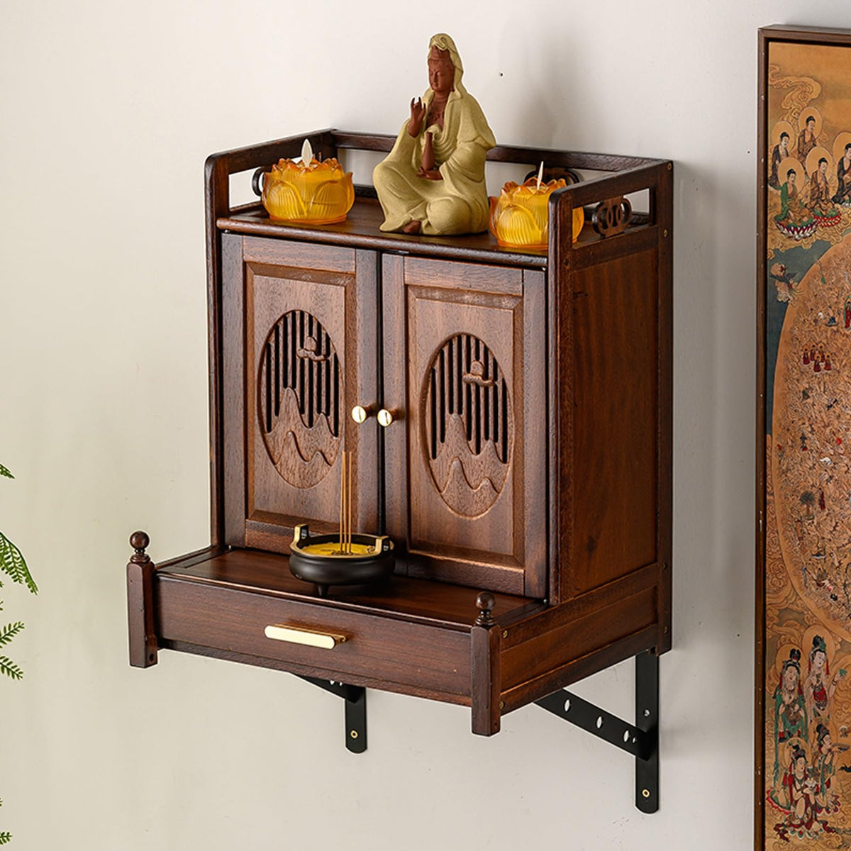 Buddha shelf Household Wood Cabinet with Drawer Wall (With Door / Wall-mounted)