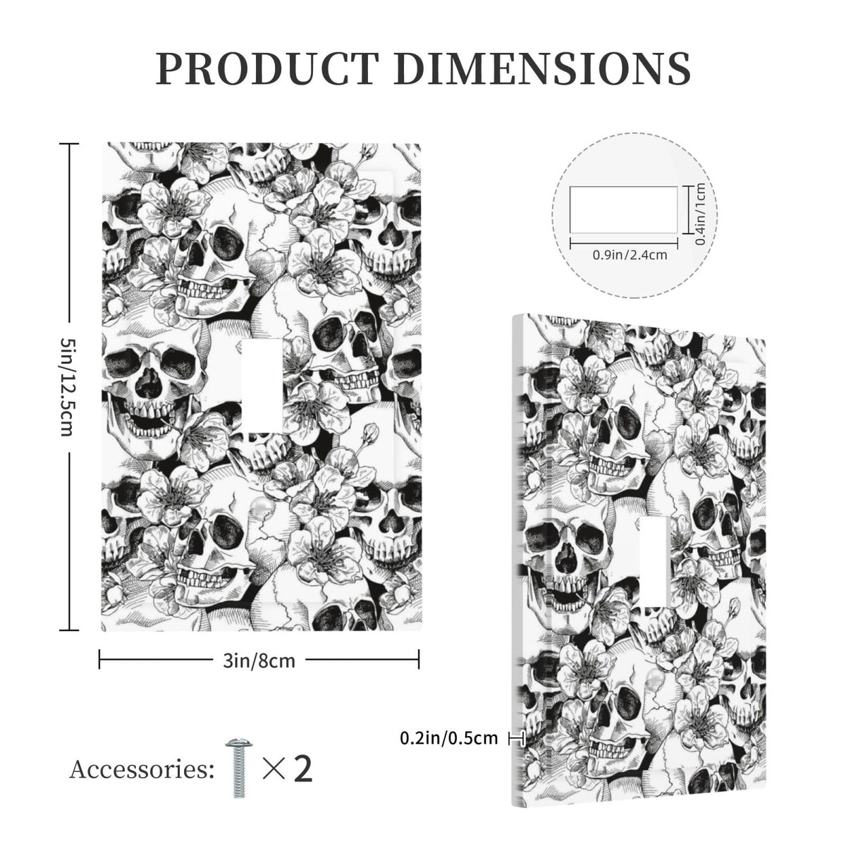 Gothic Skull Floral Skeleton Decorative 1 Gang Light Switch Cover Single Toggle Switch Wall Plate Cover Electrical Switchplate Faceplat Room Decor (Gothic Skull Floral Skeleton / Toggle Mid 1-Gang)