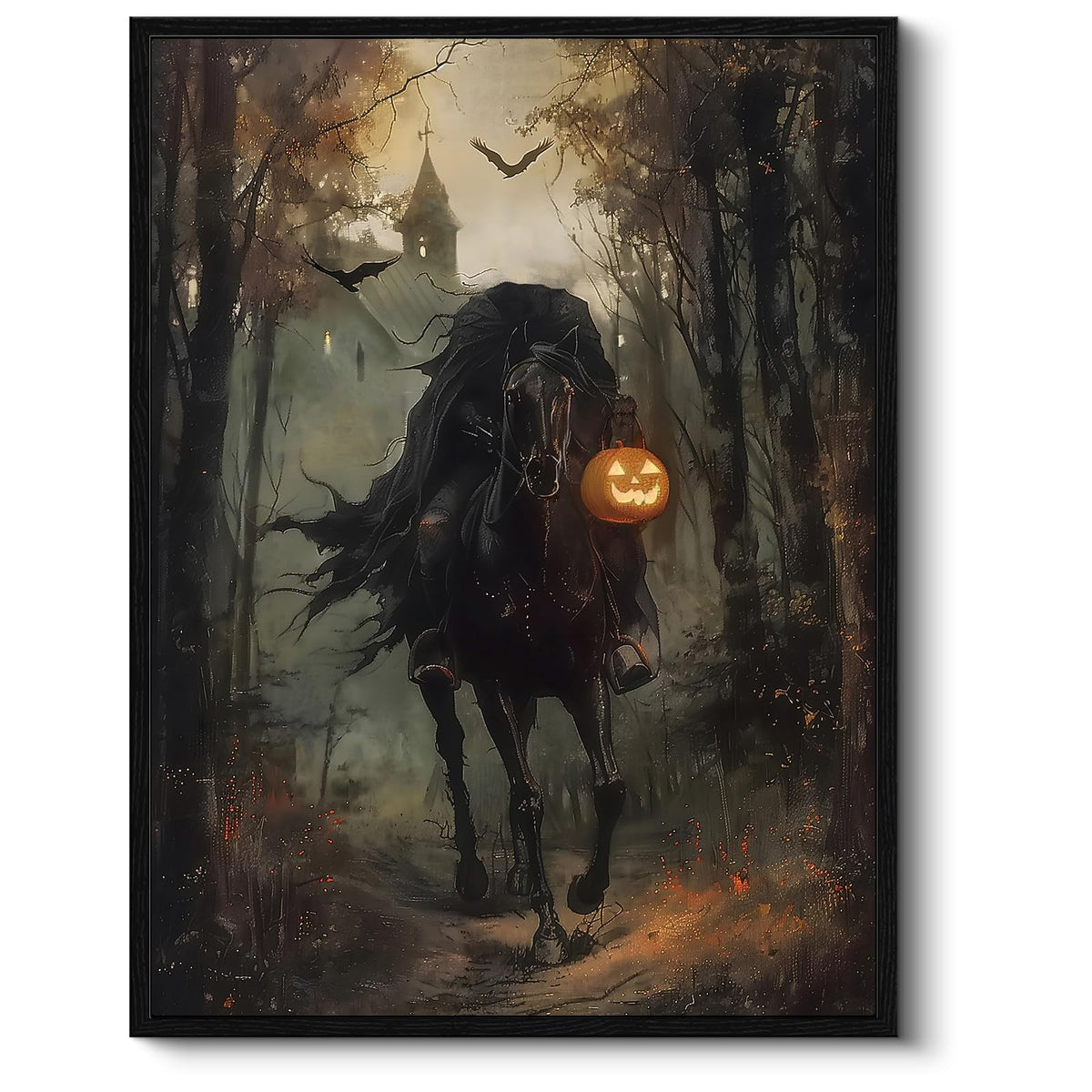 Vintage Halloween Spooky Headless Horseman Framed Wall Art (Knight / 16"L x 12"W)