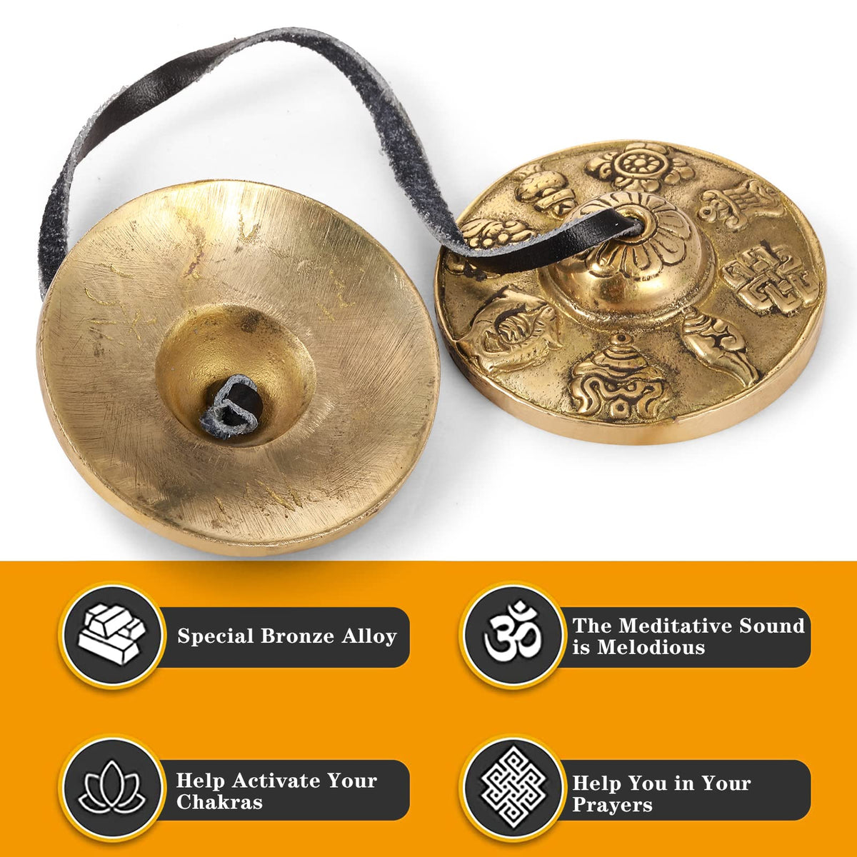 Tingsha Meditation Bell with Bag (8 Lucky Symbols Embossed)