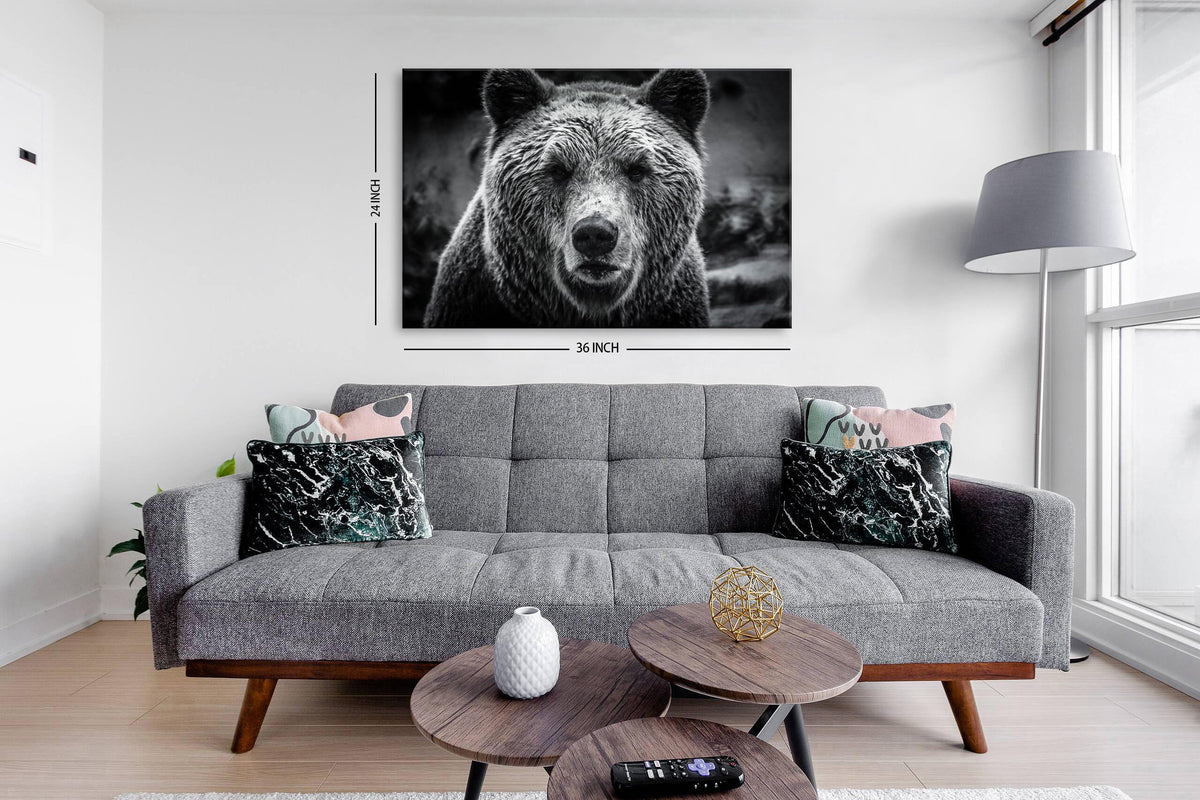 Bear Pictures Wall Decor Black and White Animal Canvas Wall Art for Living Room Nature Animals Photography Prints Poster Wildlife Safari Bears Painting Artwork Framed Home Office Decorations 24x36” (36"L x 24"W / BKBEAR)